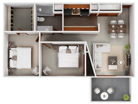 Floor plan for 2 beds, 1 bath, 792 sqft
